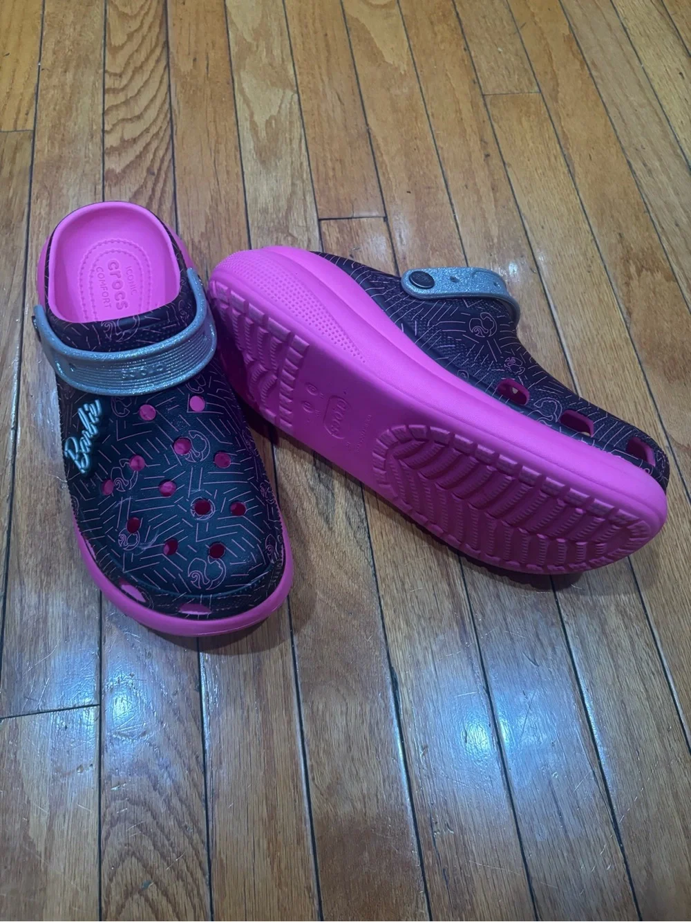 CROCS X BARBIE CRUSH CLOG SHOES Black The Movie M9/W11 EUC